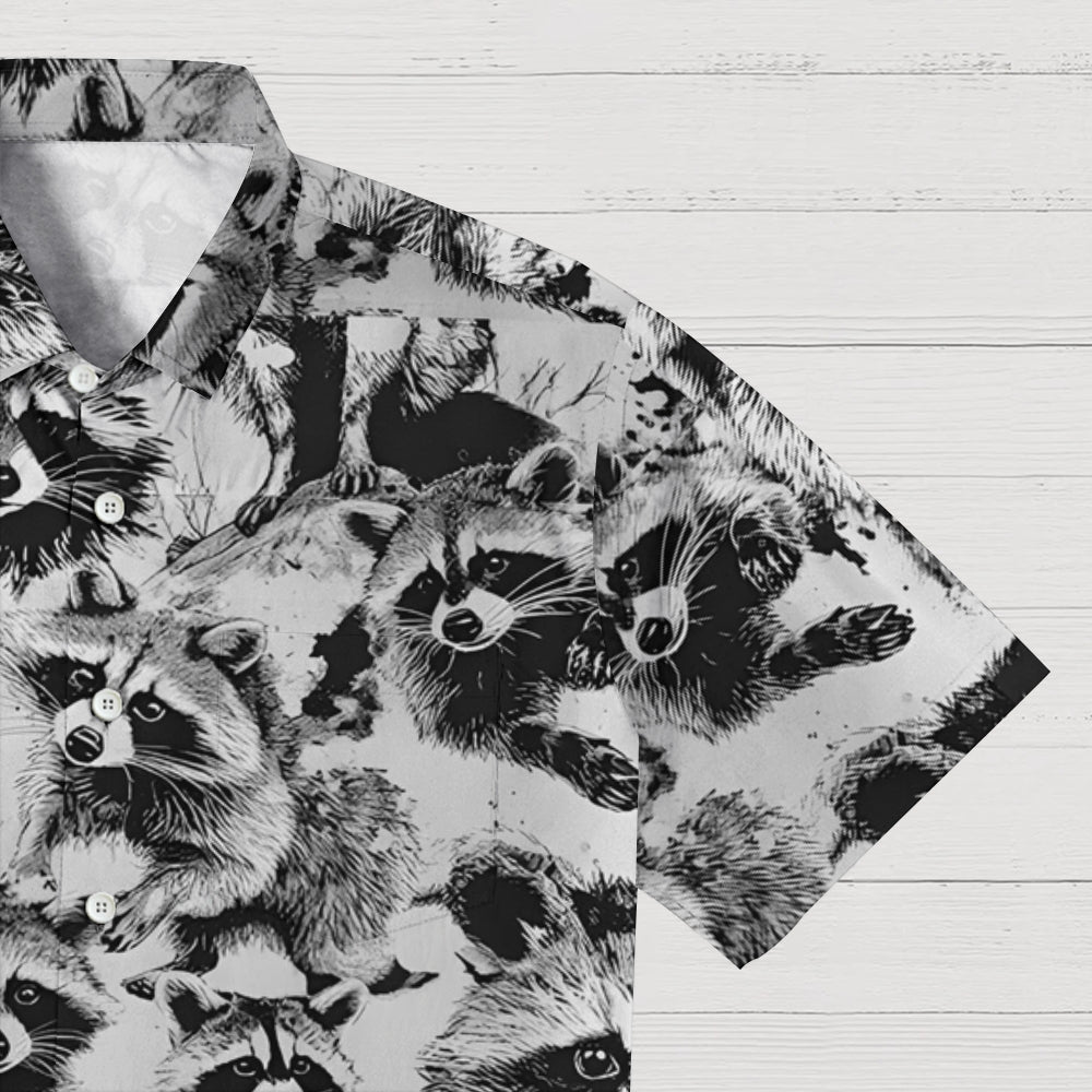 Playful Raccoon White Button-up Shirt