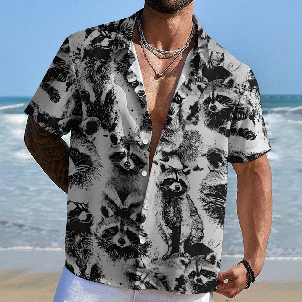 Playful Raccoon White Button-up Shirt