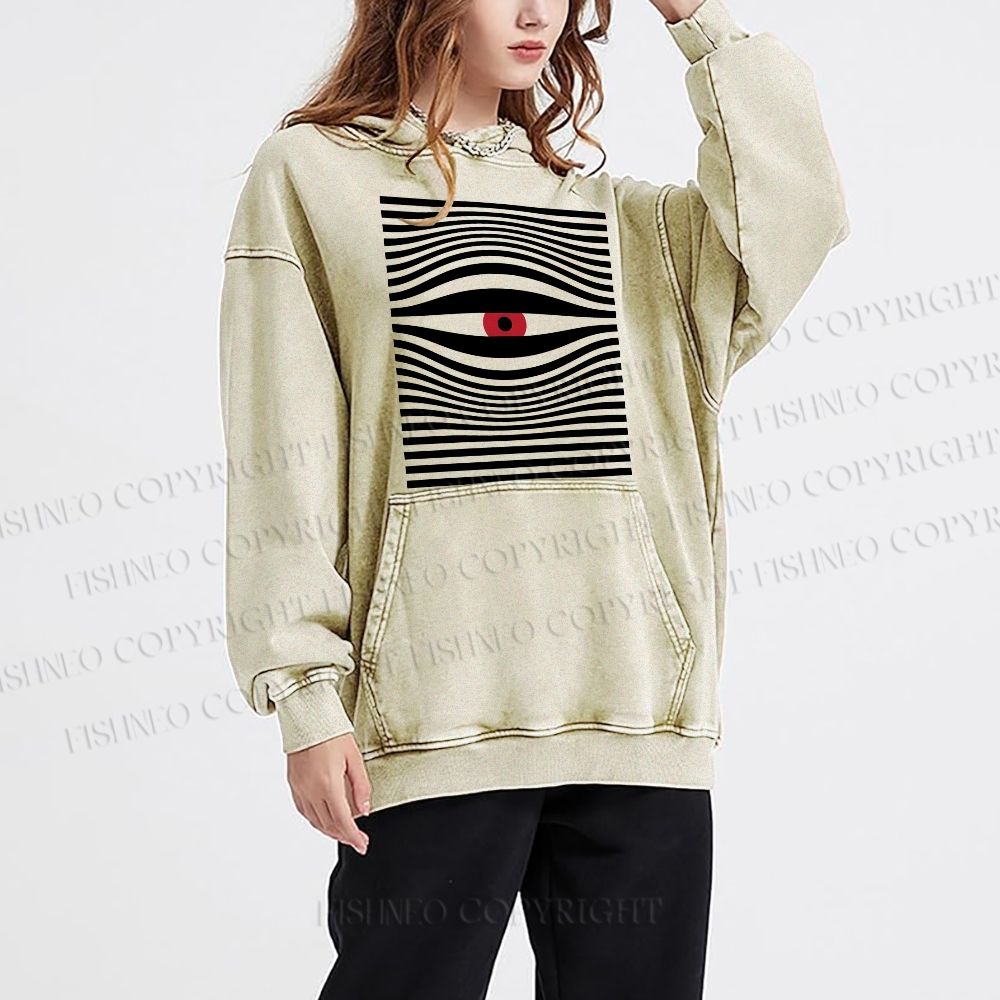 Unisex Geometric Eyes Casual Washed Hoodies