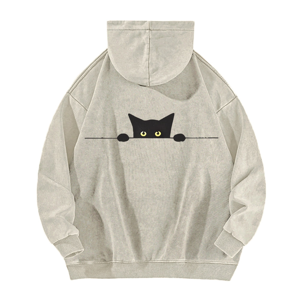 Cat Vintage Washed Cotton Back Art Hoodie