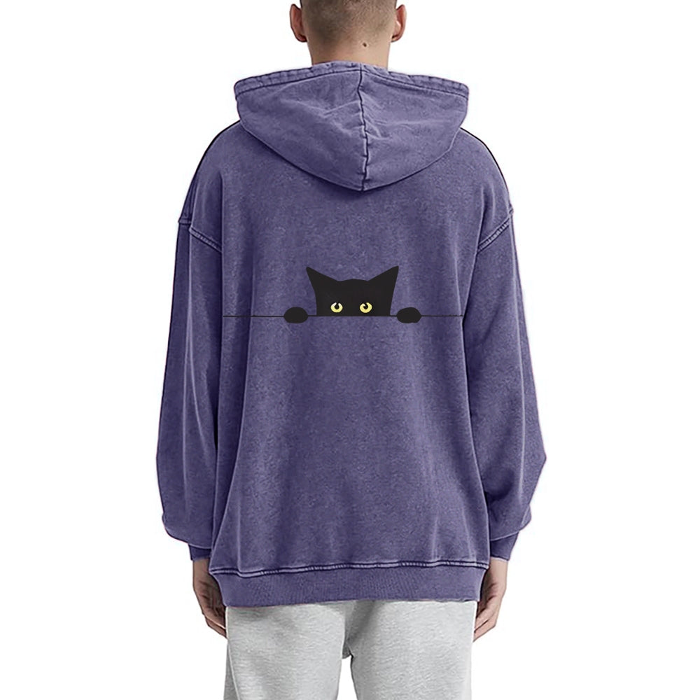 Cat Vintage Washed Cotton Back Art Hoodie