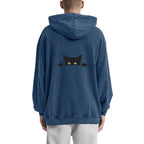 Cat Vintage Washed Cotton Back Art Hoodie