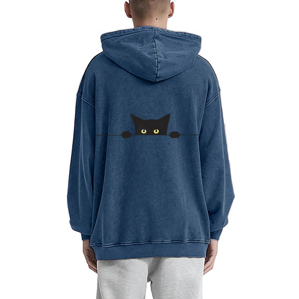 Cat Vintage Washed Cotton Back Art Hoodie
