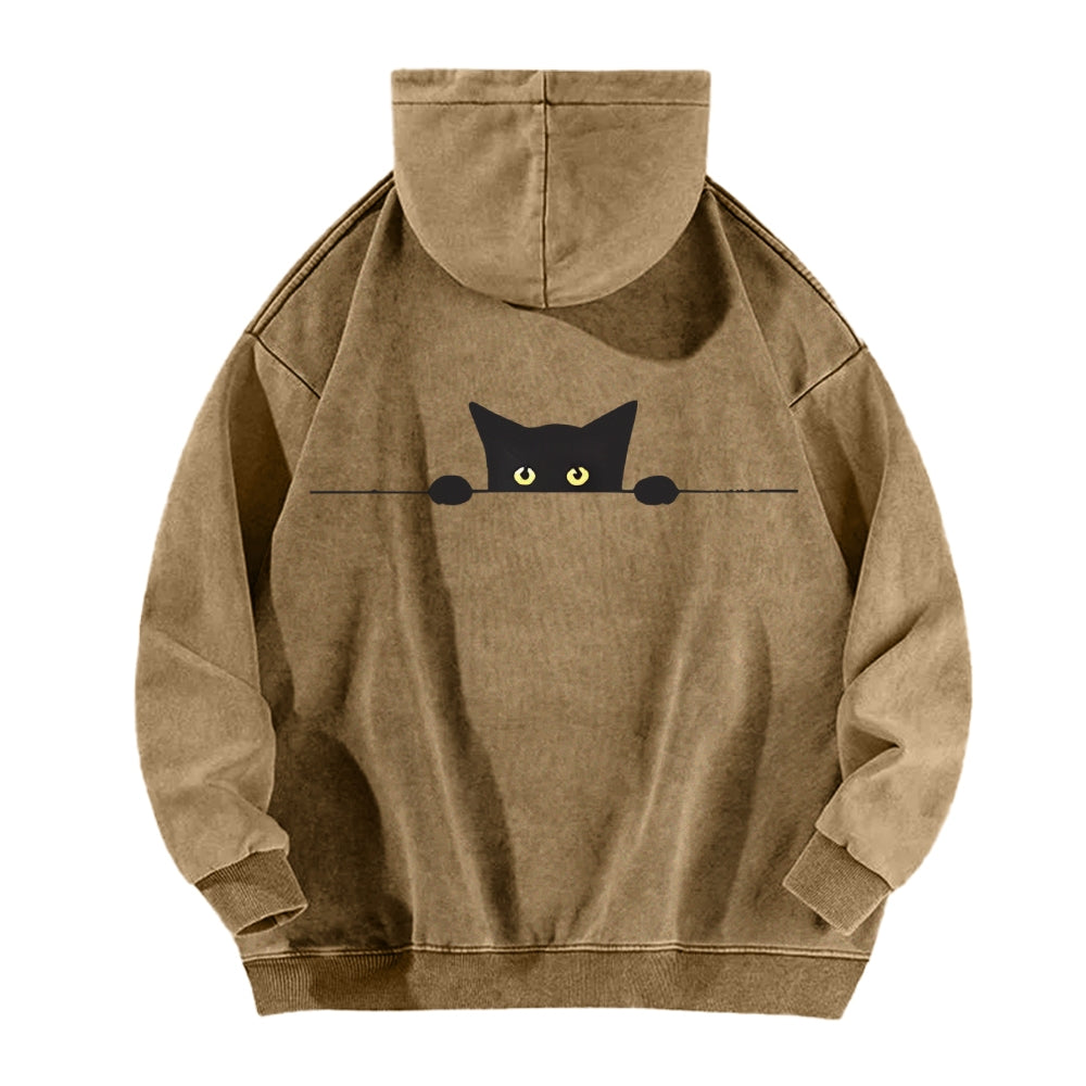 Cat Vintage Washed Cotton Back Art Hoodie
