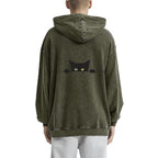 Cat Vintage Washed Cotton Back Art Hoodie