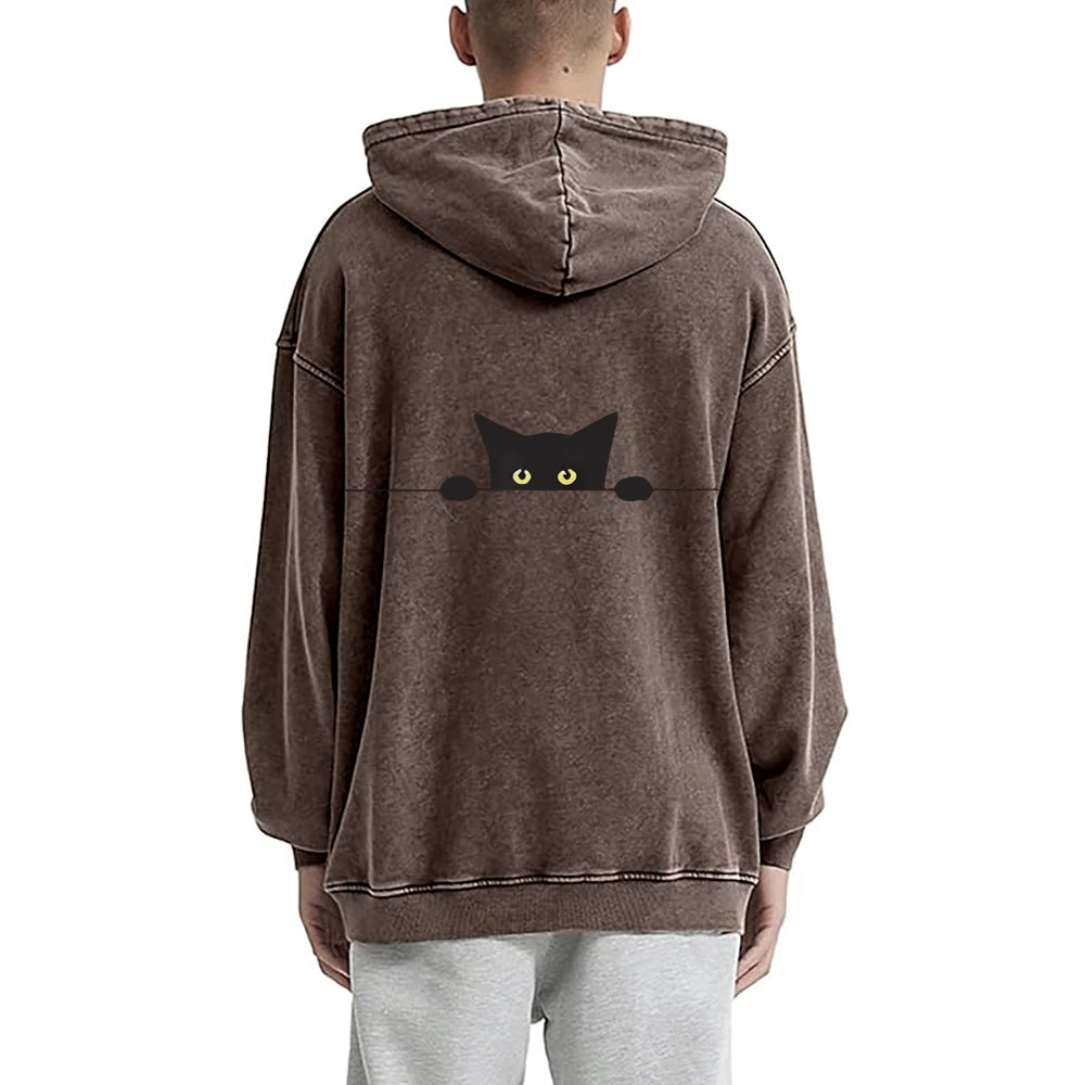 Cat Vintage Washed Cotton Back Art Hoodie