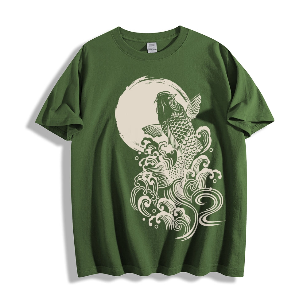 Carp Jump Sunrise Japanese Art Vintage T Shirt
