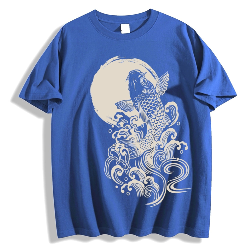 Carp Jump Sunrise Japanese Art Vintage T Shirt