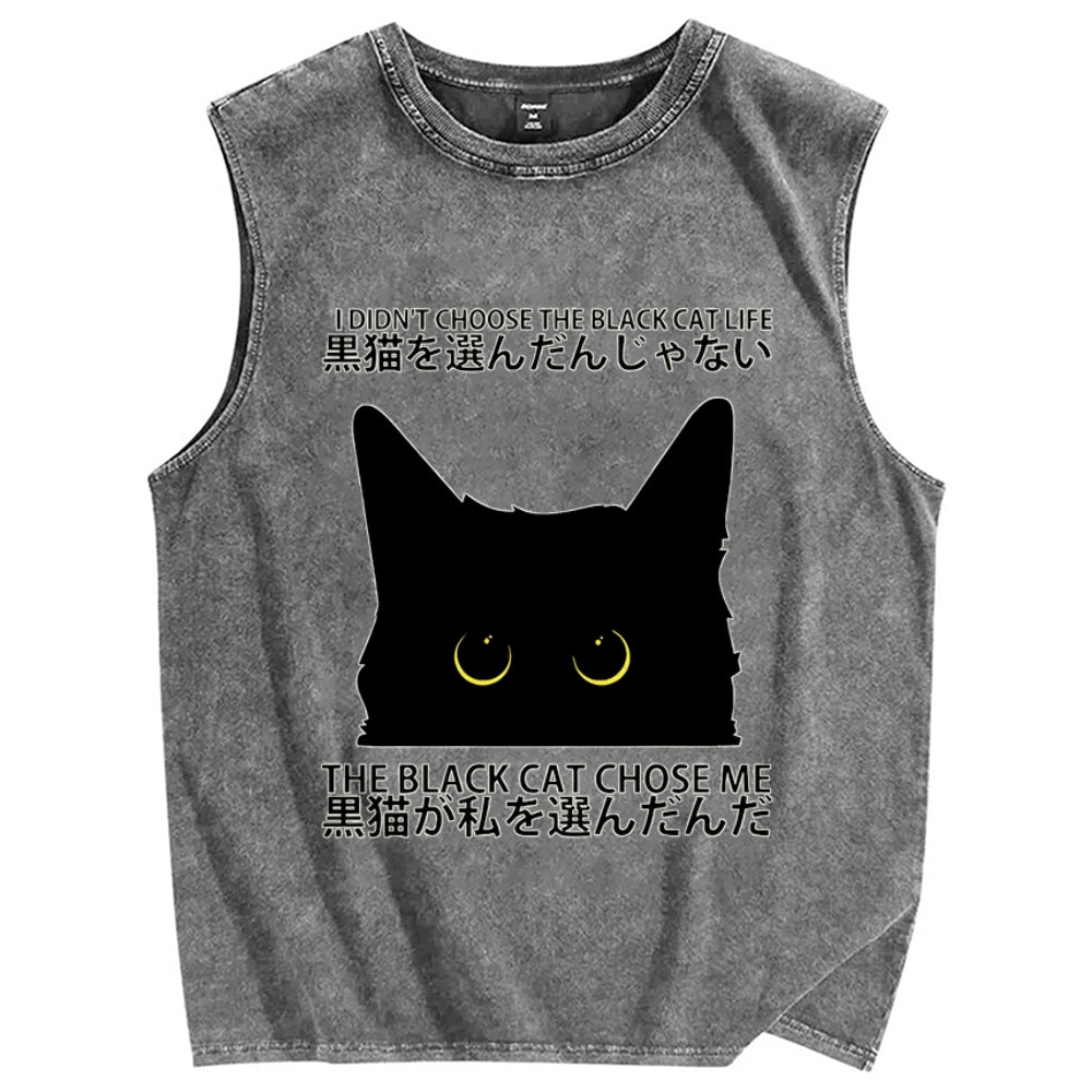 Black Cat's Choice Vintage Distressed Washed Tank Top