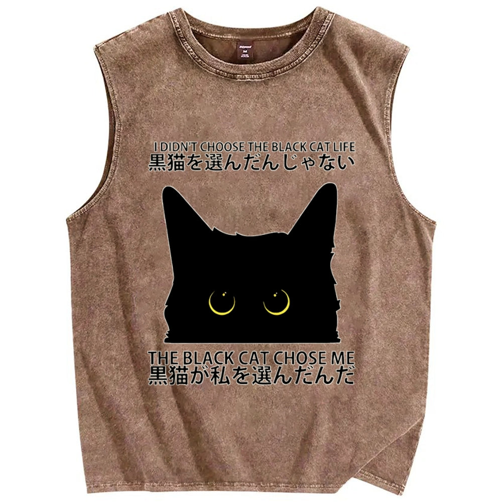Black Cat's Choice Vintage Distressed Washed Tank Top