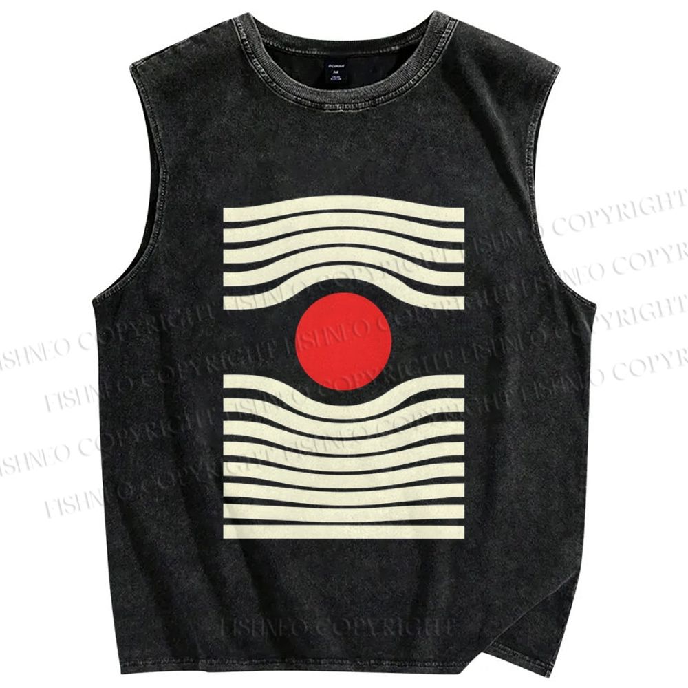 Unisex Artistic Geometric Eyes Printed Washed Tank Top