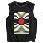 Unisex Artistic Geometric Eyes Printed Washed Tank Top