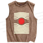 Unisex Artistic Geometric Eyes Printed Washed Tank Top
