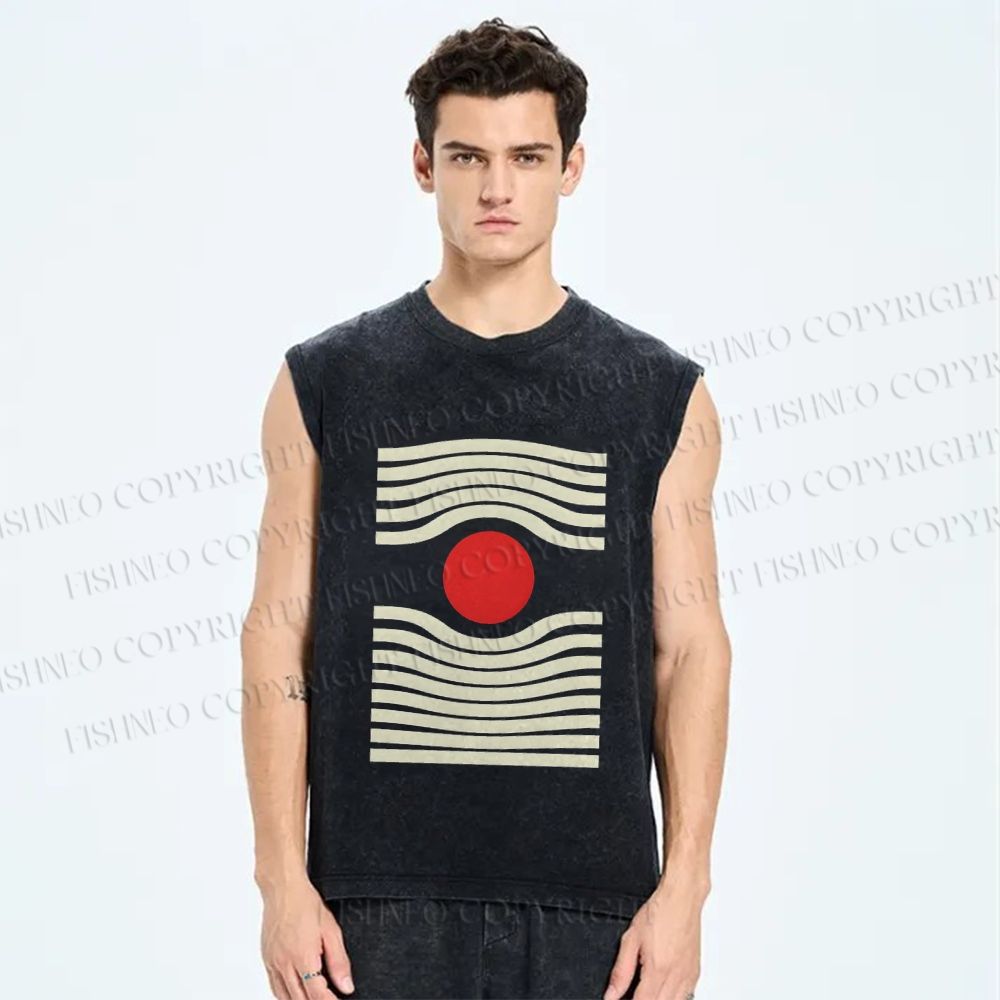 Unisex Artistic Geometric Eyes Printed Washed Tank Top
