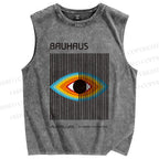 Unisex Geometric Colorful Eyes Printed Washed Tank Top