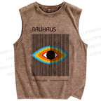 Unisex Geometric Colorful Eyes Printed Washed Tank Top