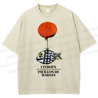 Unisex Cartoon Art Fish Printed Washed Tee