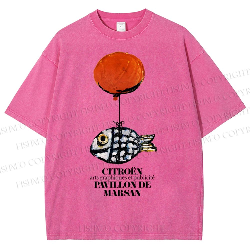 Unisex Cartoon Art Fish Printed Washed Tee