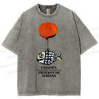 Unisex Cartoon Art Fish Printed Washed Tee