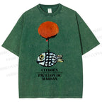 Unisex Cartoon Art Fish Printed Washed Tee