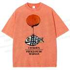 Unisex Cartoon Art Fish Printed Washed Tee