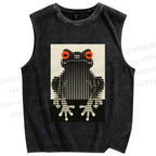 Unisex Polka Dot Frog Printed Washed Tank Top