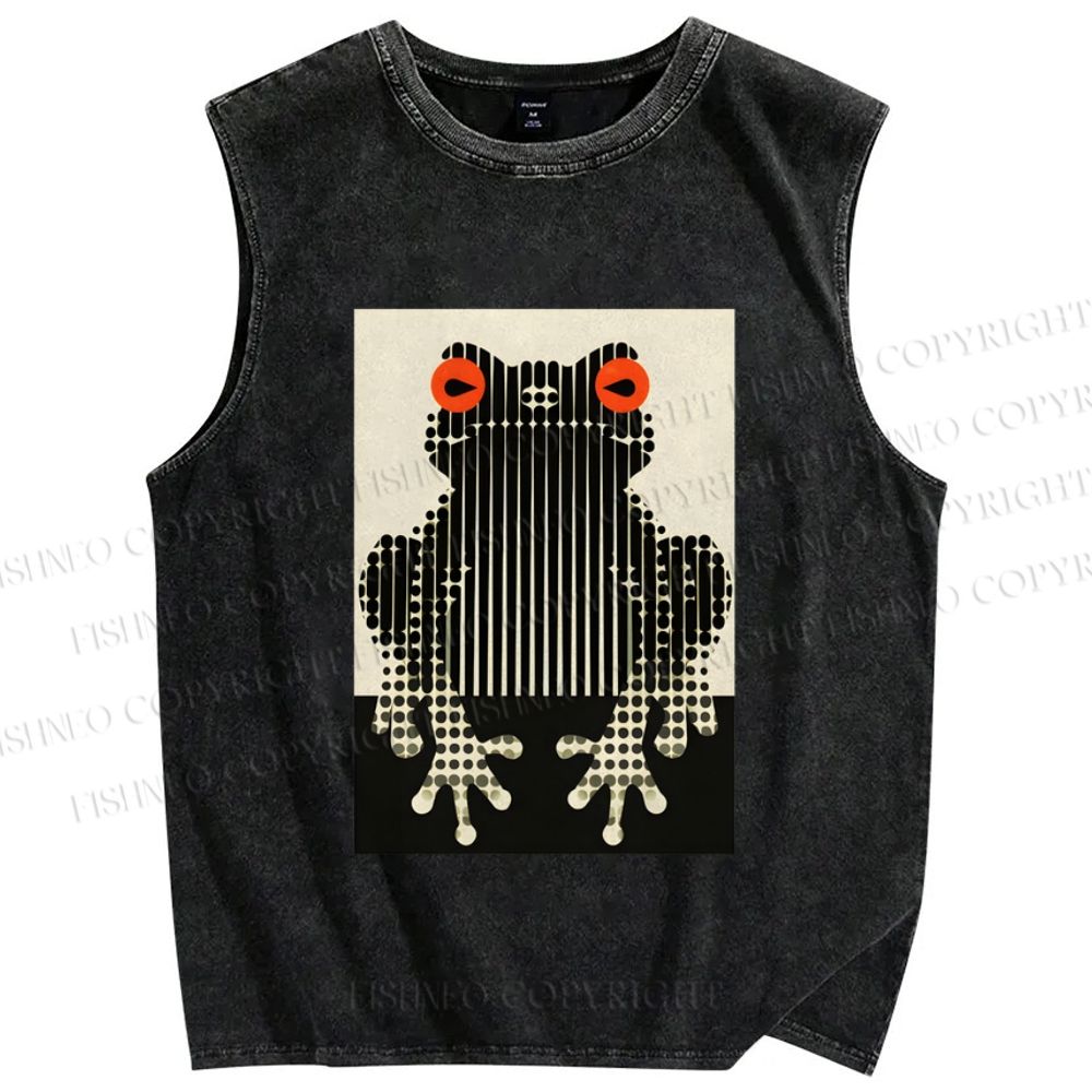 Unisex Polka Dot Frog Printed Washed Tank Top
