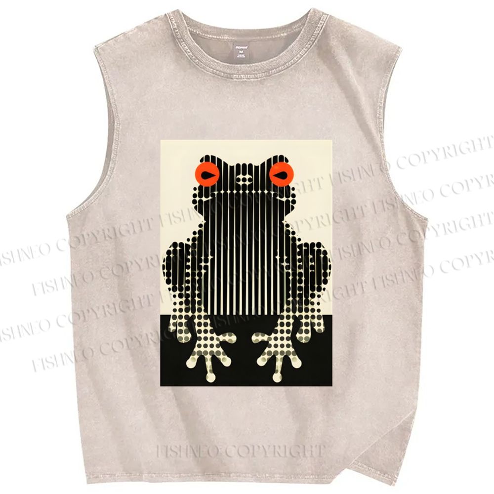 Unisex Polka Dot Frog Printed Washed Tank Top