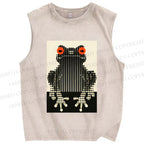 Unisex Polka Dot Frog Printed Washed Tank Top