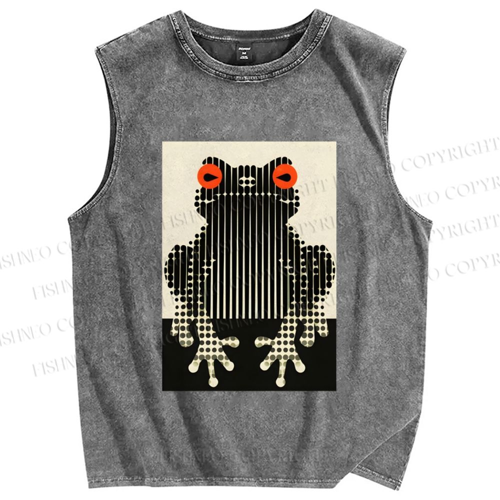 Unisex Polka Dot Frog Printed Washed Tank Top