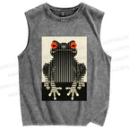 Unisex Polka Dot Frog Printed Washed Tank Top