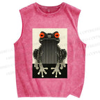 Unisex Polka Dot Frog Printed Washed Tank Top