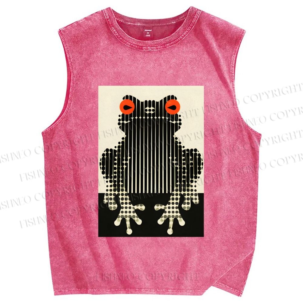 Unisex Polka Dot Frog Printed Washed Tank Top