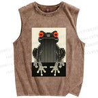 Unisex Polka Dot Frog Printed Washed Tank Top