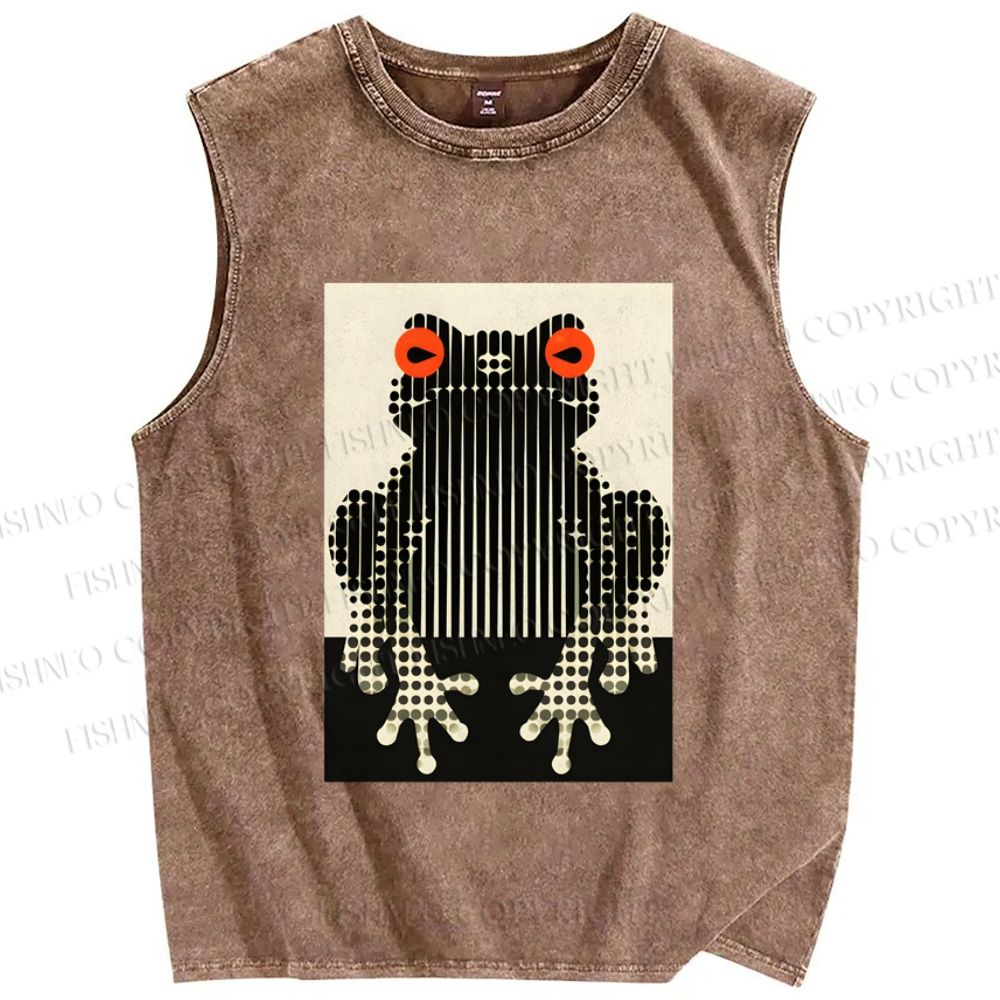 Unisex Polka Dot Frog Printed Washed Tank Top
