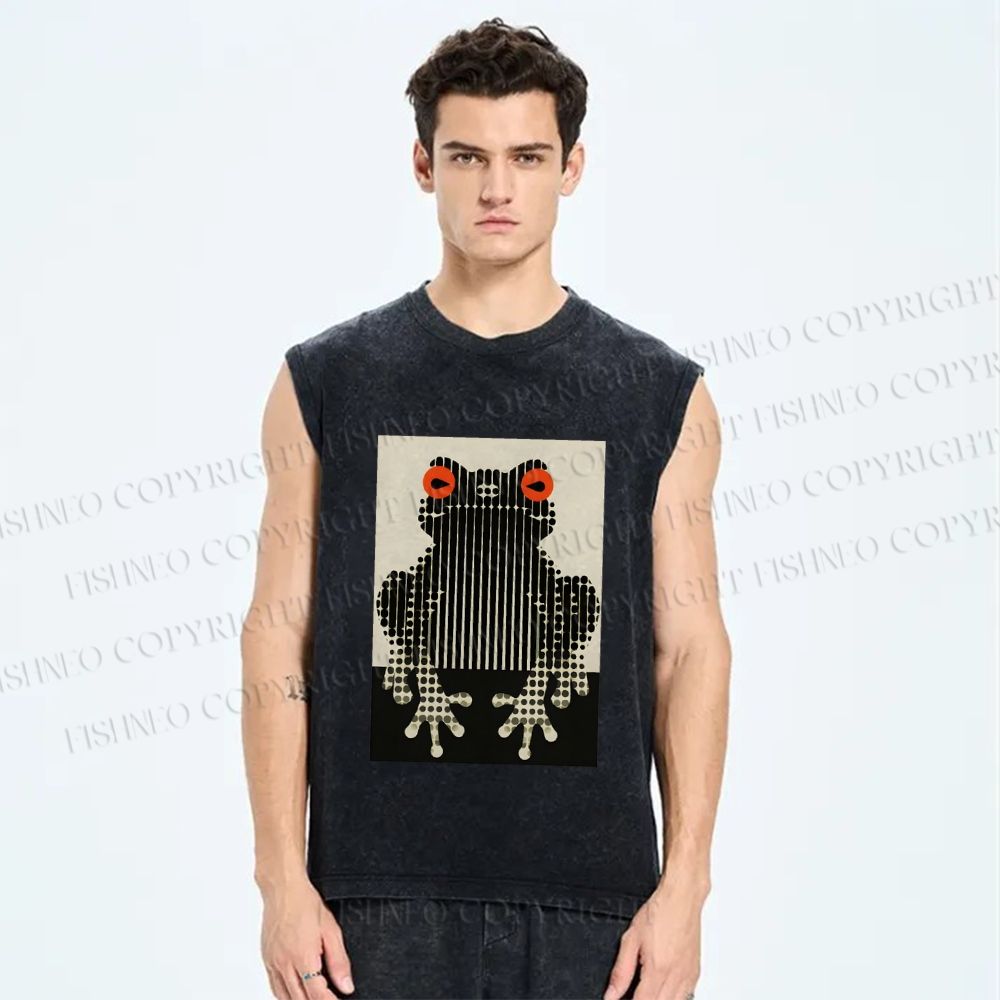 Unisex Polka Dot Frog Printed Washed Tank Top