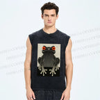 Unisex Polka Dot Frog Printed Washed Tank Top