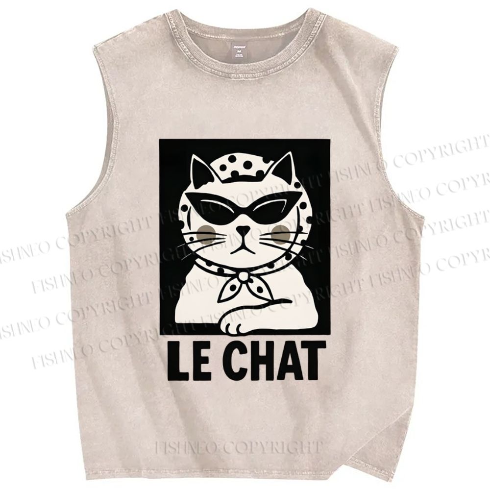 Unisex Cat Printed Washed Tank Top