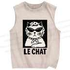 Unisex Cat Printed Washed Tank Top