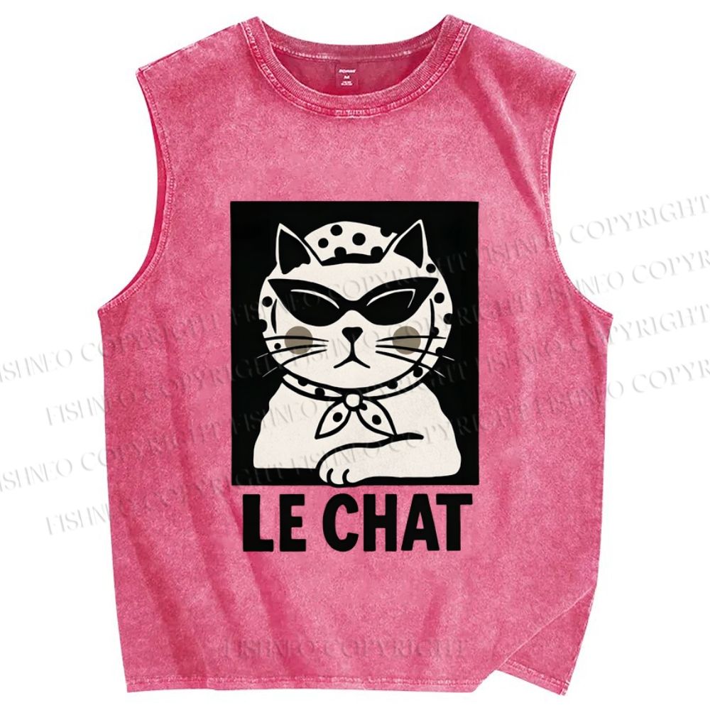 Unisex Cat Printed Washed Tank Top