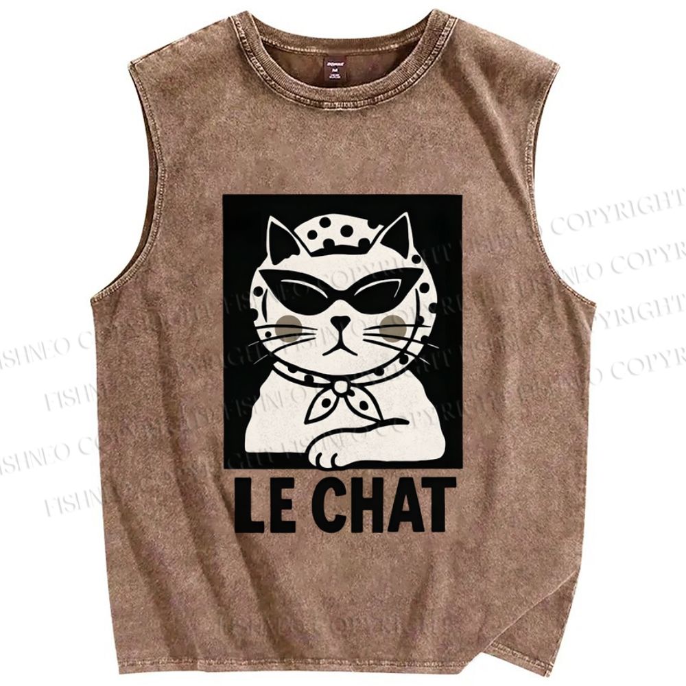 Unisex Cat Printed Washed Tank Top