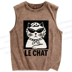 Unisex Cat Printed Washed Tank Top