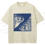 Unisex Vintage Fish Printed Washed Tee