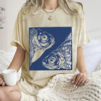 Unisex Vintage Fish Printed Washed Tee