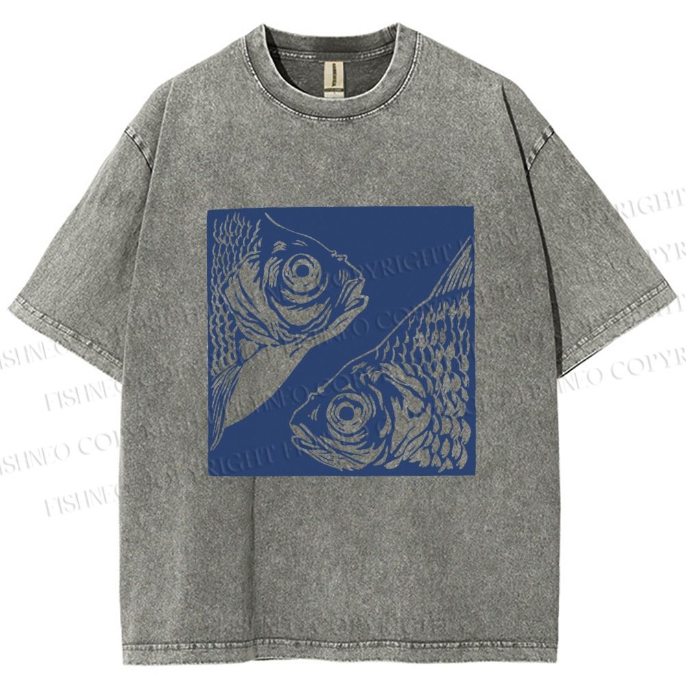 Unisex Vintage Fish Printed Washed Tee