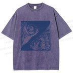 Unisex Vintage Fish Printed Washed Tee