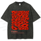 Unisex Poppy Flowers Printed Washed Tee