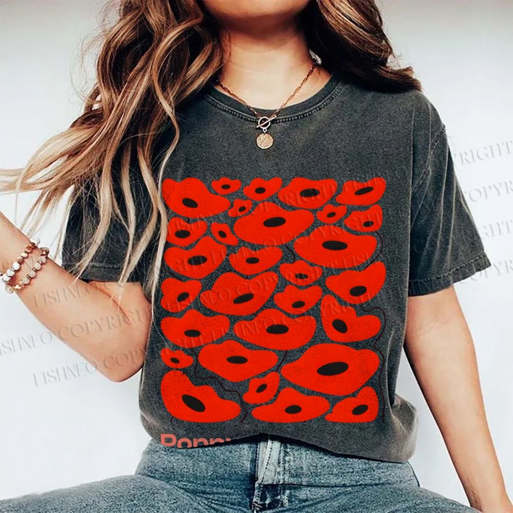 Unisex Poppy Flowers Printed Washed Tee