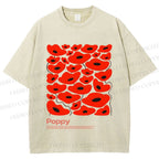 Unisex Poppy Flowers Printed Washed Tee