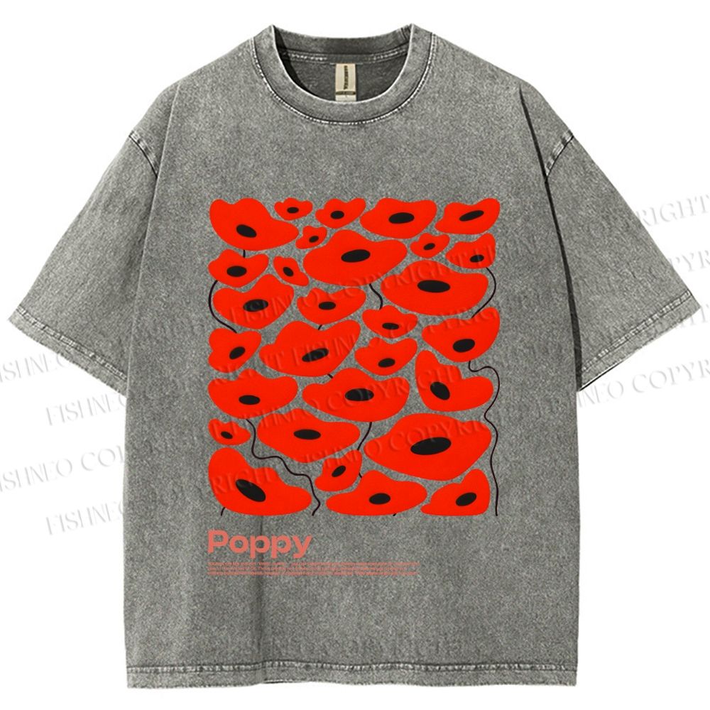 Unisex Poppy Flowers Printed Washed Tee